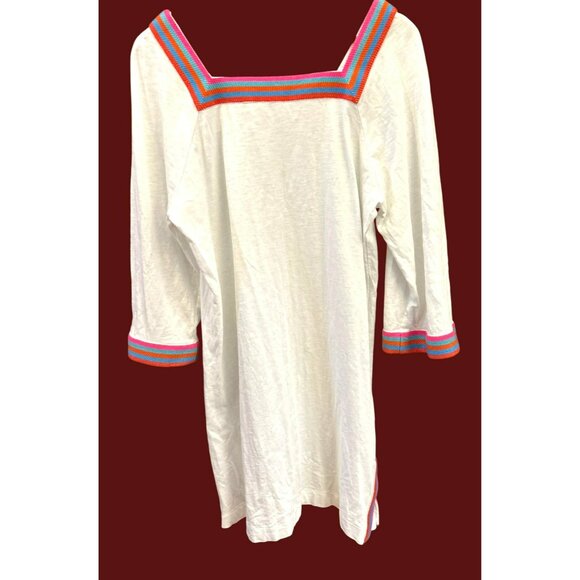 Boden Women's White Embroidered Trim Summer Dress Cover Up Size 14L Square Neck - Picture 4 of 7